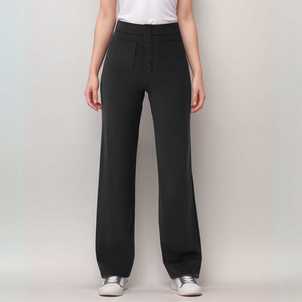 Damen Hochtaillierte Weite Hosen Stretchmaterial 2