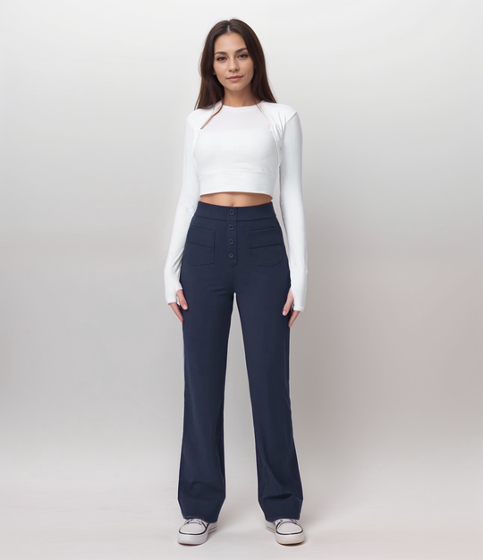 Damen Hochtaillierte Weite Hosen Stretchmaterial 3