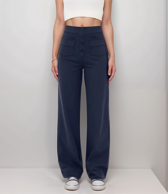 Damen Hochtaillierte Weite Hosen Stretchmaterial 4