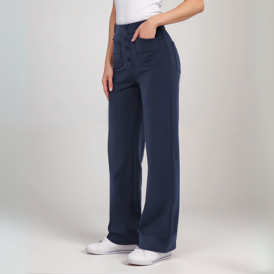 Damen Hochtaillierte Weite Hosen Stretchmaterial 5