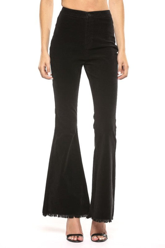 Damen Hohe Taille Cordhosen Super Flare Schwarz 4