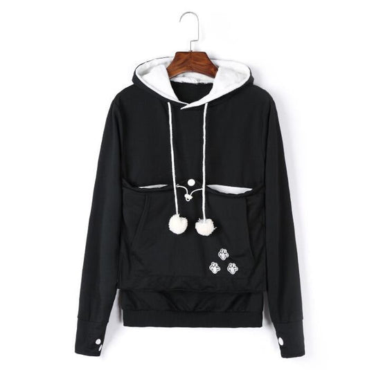 Damen Hoodie mit Katzentasche im herbstlichen Stil 0