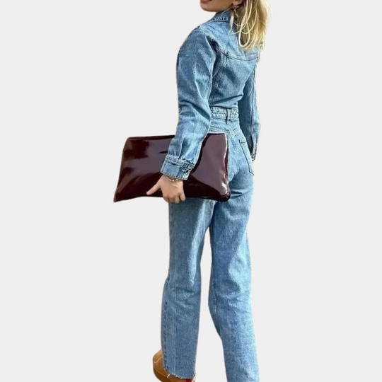 Damen Jumpsuit Denim Stil Mit Langen Ärmeln 2