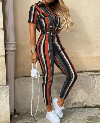 Damen Jumpsuit Festlich mit Knopfleiste im Disco-Stil 3