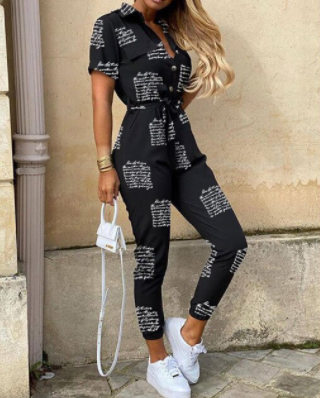 Damen Jumpsuit Festlich mit Knopfleiste im Disco-Stil 5