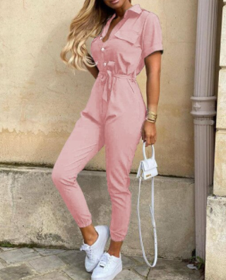 Damen Jumpsuit Festlich mit Knopfleiste im Disco-Stil 6
