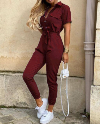 Damen Jumpsuit Festlich mit Knopfleiste im Disco-Stil 7