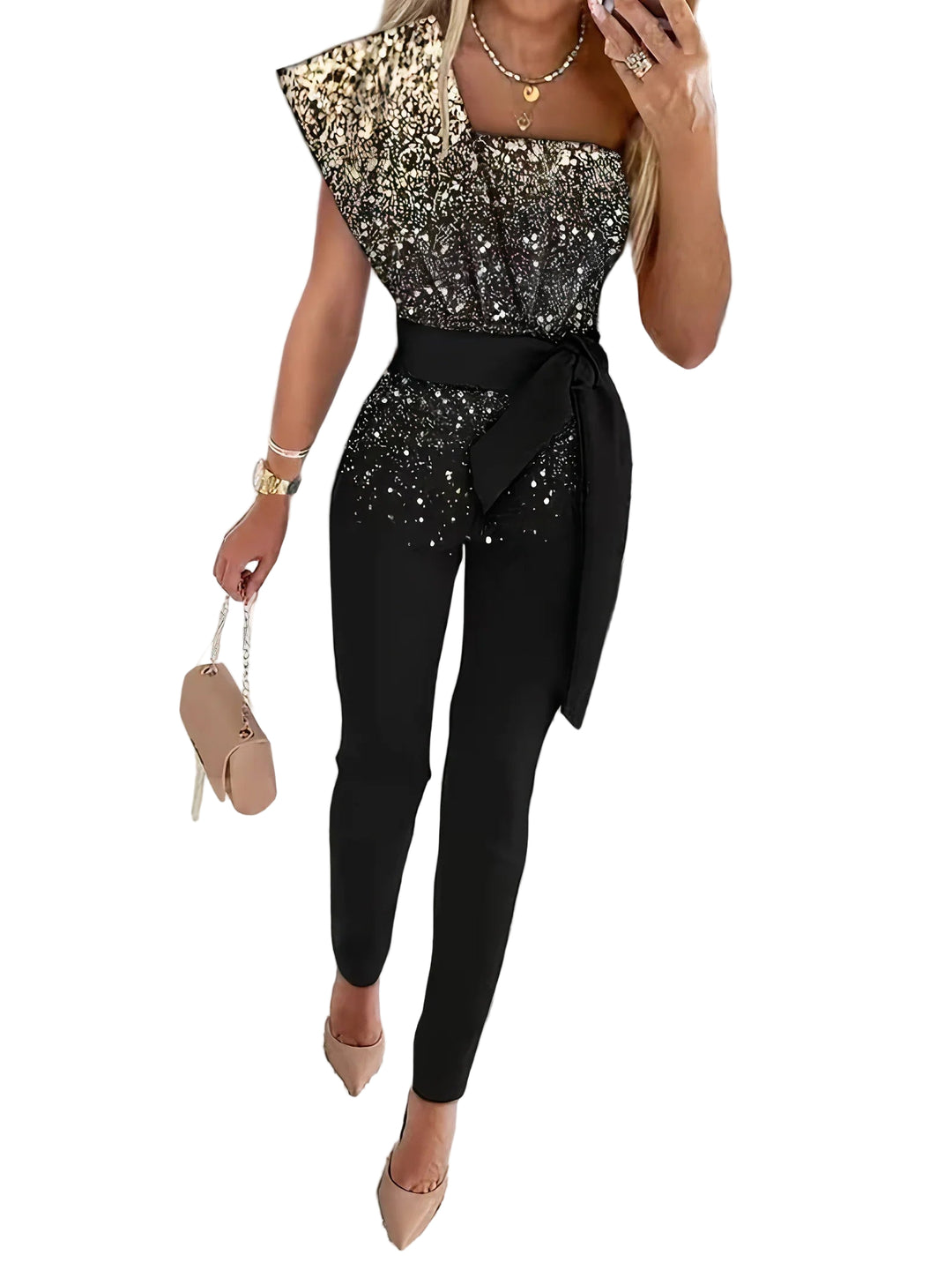Damen Jumpsuit Glitzernd Festlich Tailliert 0