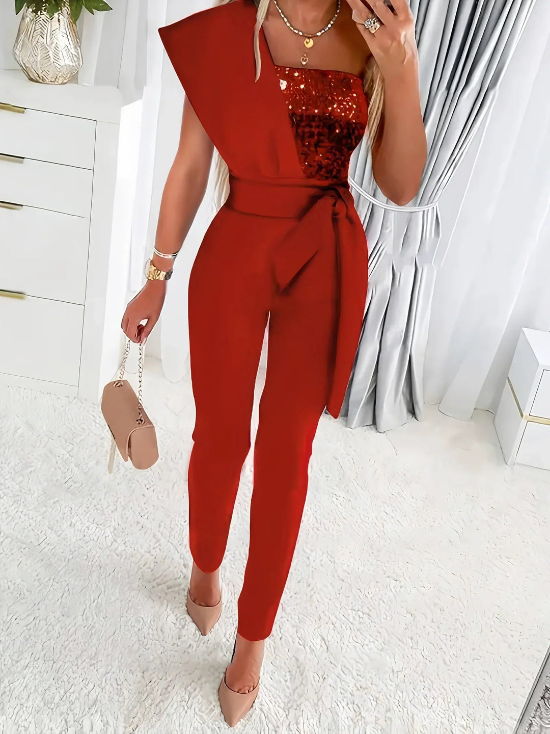Damen Jumpsuit Glitzernd Festlich Tailliert 3
