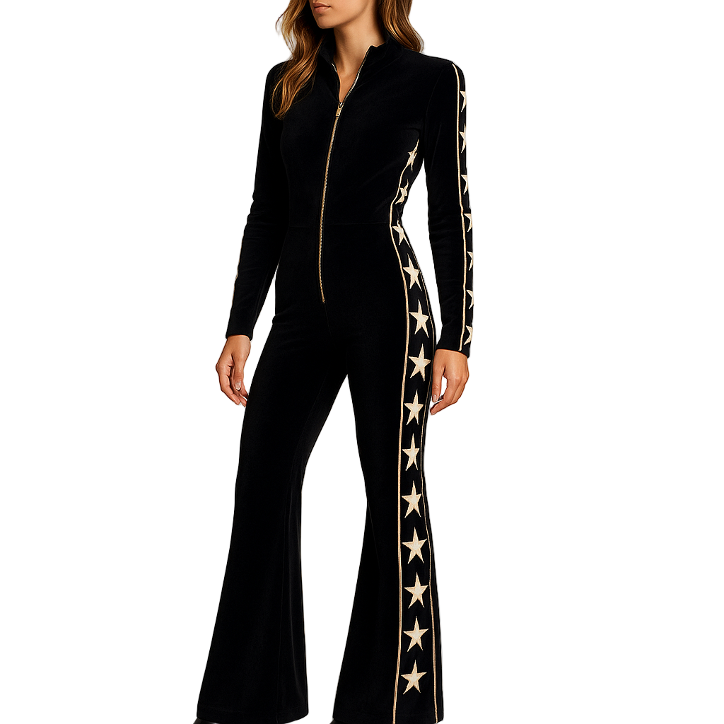 Damen Jumpsuit mit weitem Bein und Stern-Druck 0