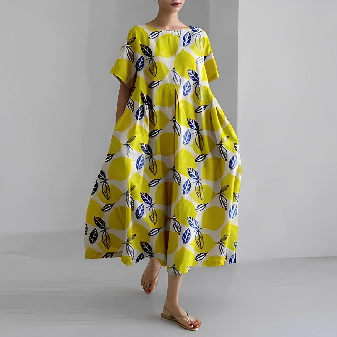 Damen Kleid Blumendruck Baumwolle Figurbetont Kurzarm Sommerkleid 2