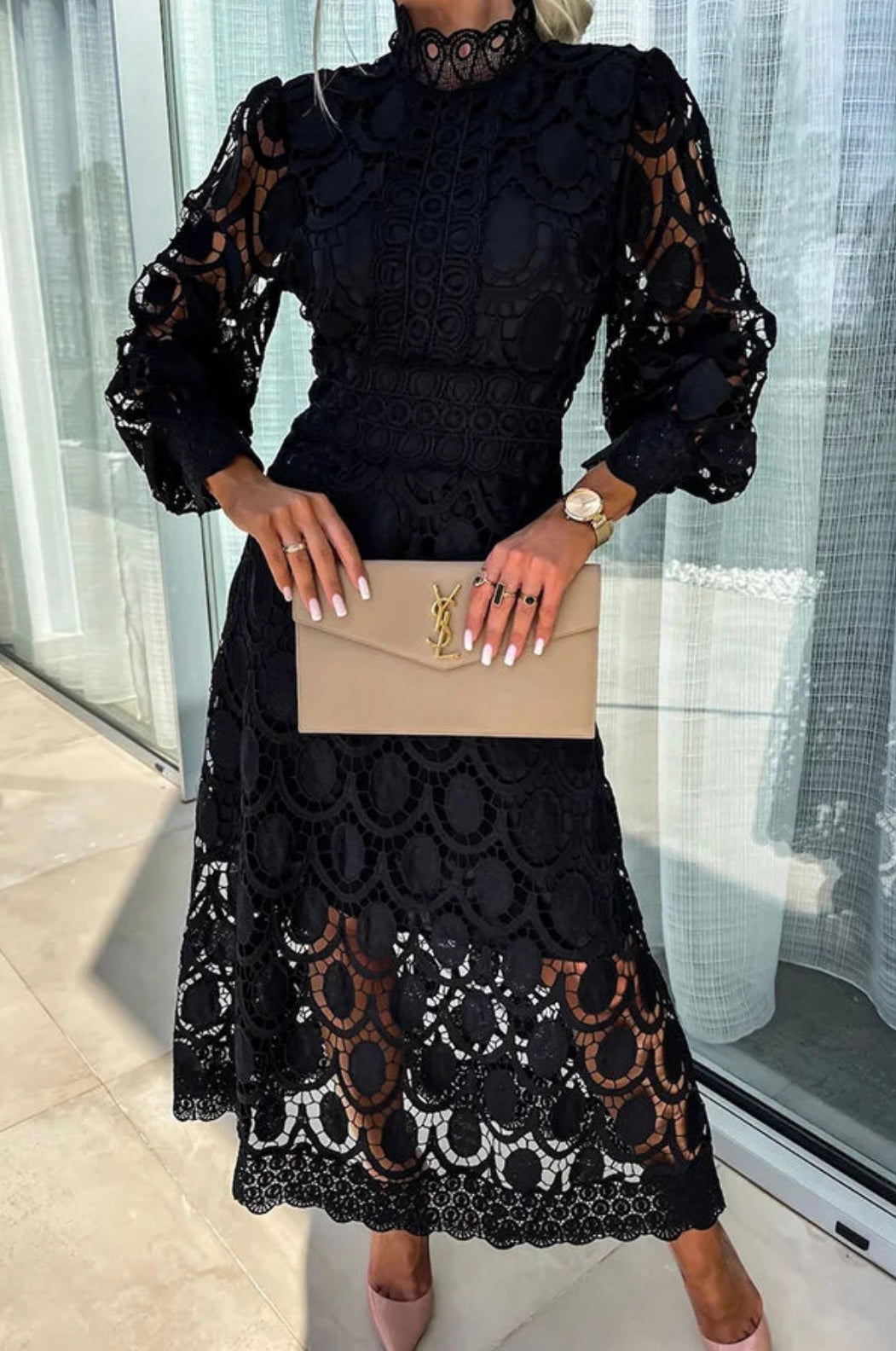 Damen Kleid Festlich Spitzen Design Hochwertiger Stoff für Hochzeitsgast 2