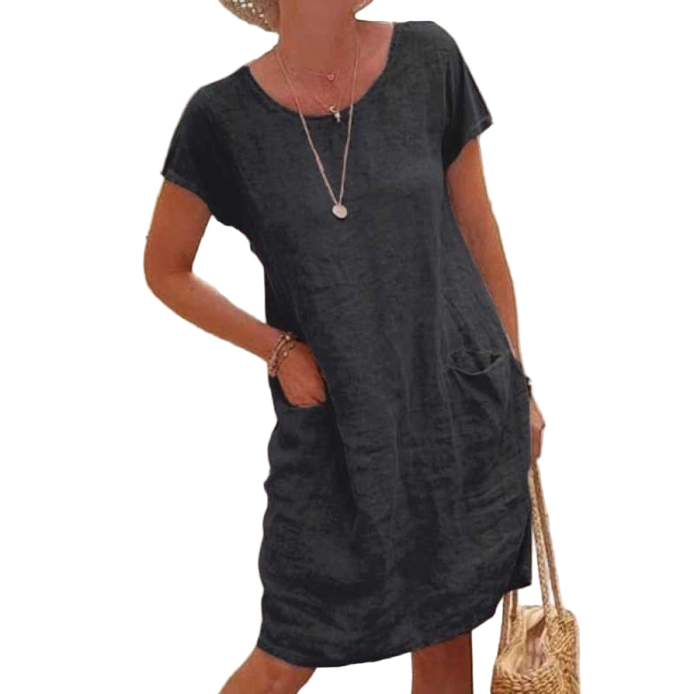 Damen Kleid Leinen Sommerkleider Atmungsaktiv für Casual und Formelle Anlässe 0
