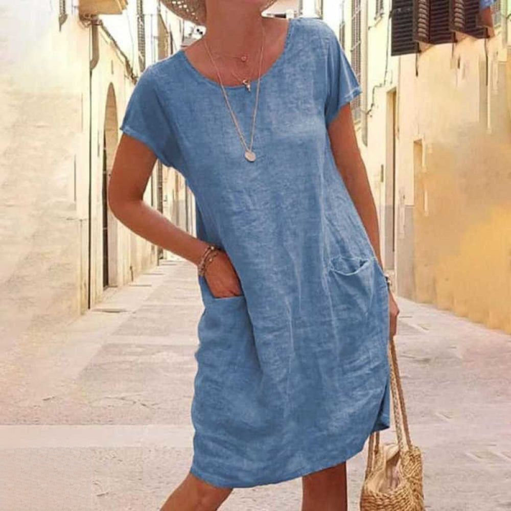 Damen Kleid Leinen Sommerkleider Atmungsaktiv für Casual und Formelle Anlässe 1