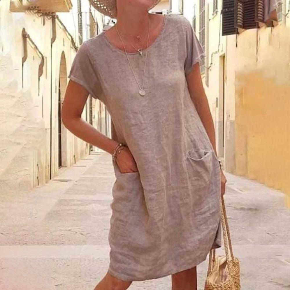 Damen Kleid Leinen Sommerkleider Atmungsaktiv für Casual und Formelle Anlässe 3