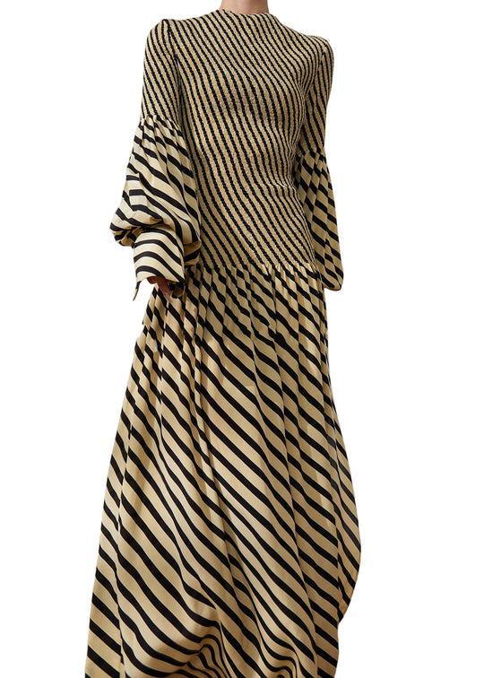 Damen Kleid O-Ausschnitt Gestreiftes Patchwork-Design 1