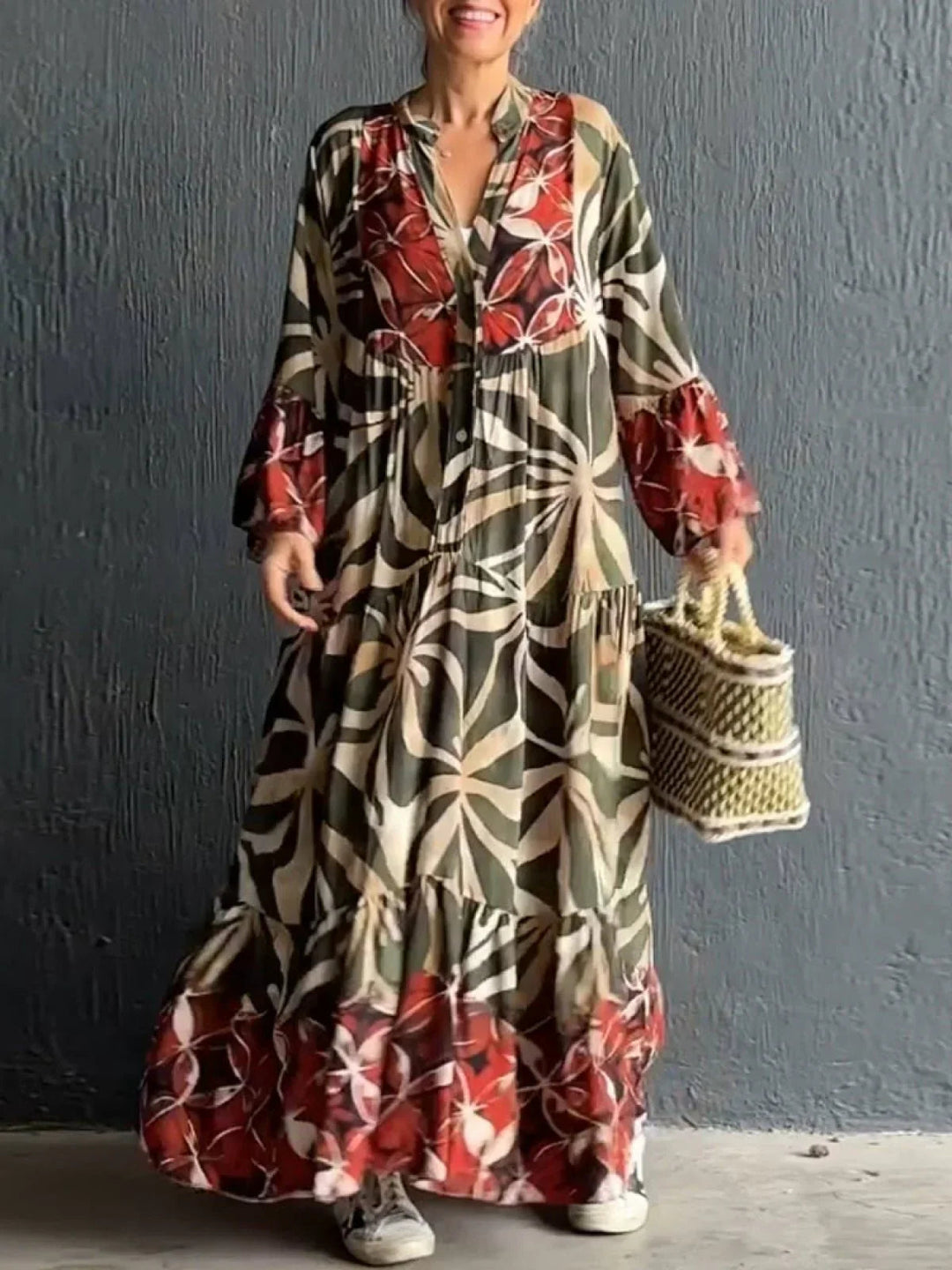 Damen Kleid Print Lässig Hochwertiger Stoff 1