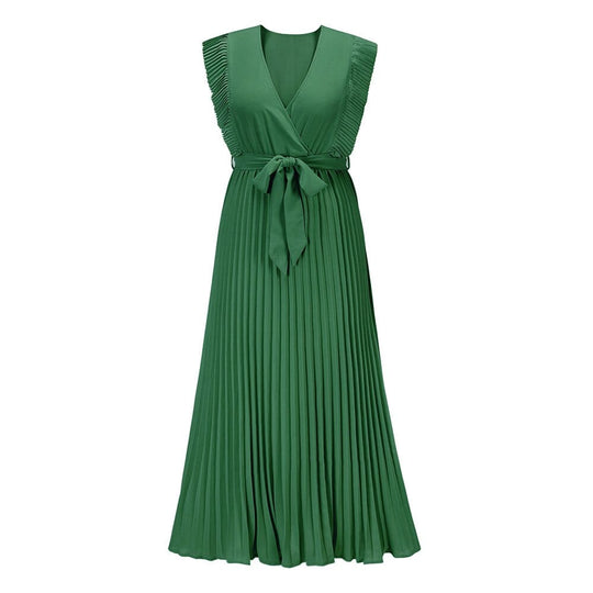 Damen Kleid V-Ausschnitt Bohème Stil Grün 1