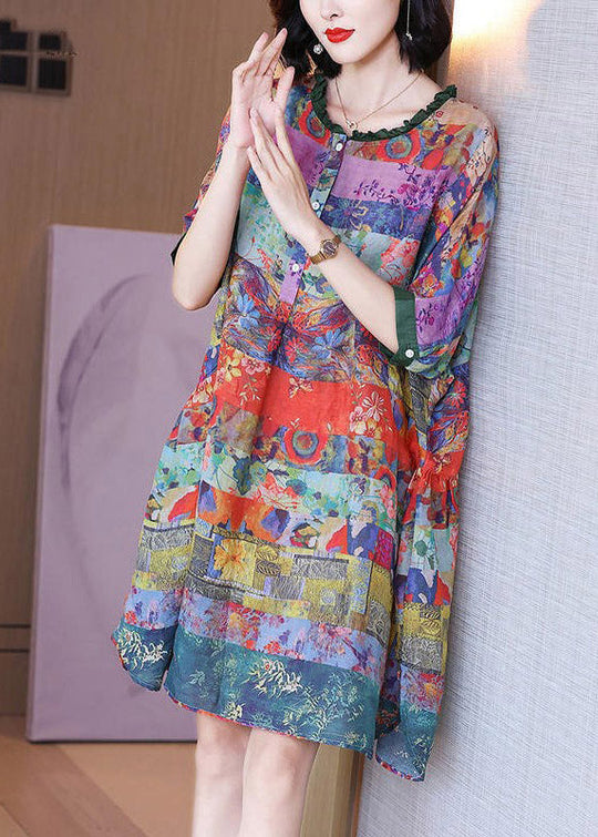 Damen Kleid mit Rüschendruck und Knopfleiste für Sommerurlaub 1