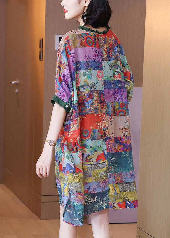 Damen Kleid mit Rüschendruck und Knopfleiste für Sommerurlaub 3