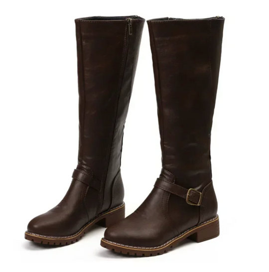 Damen Kniehohe Winterstiefel mit Niedrigem Absatz 6