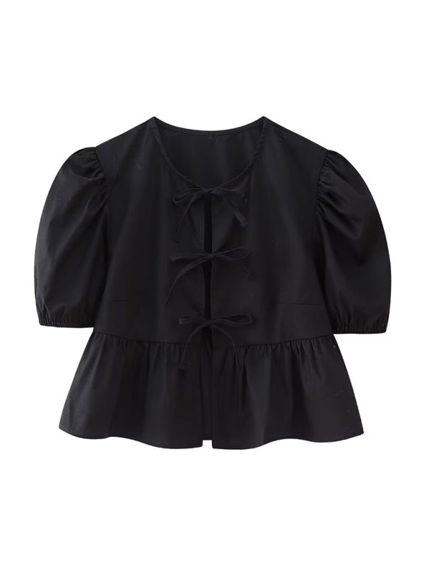 Damen Kurzarm Bluse mit Spaghetti-Trägern und Puffärmeln 10