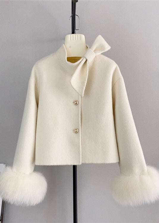 Damen Kurzmantel mit Schleife und Fuchshaar 0