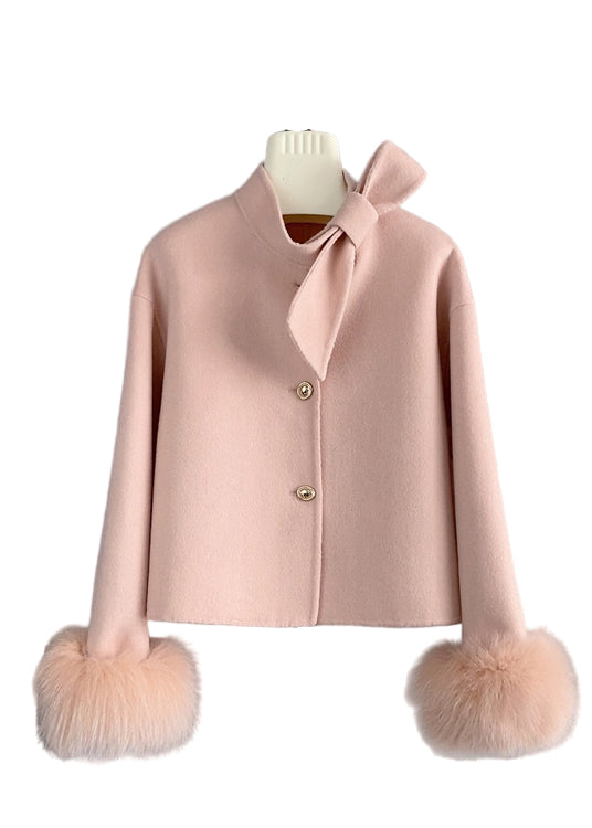 Damen Kurzmantel mit Schleife und Fuchshaar 1