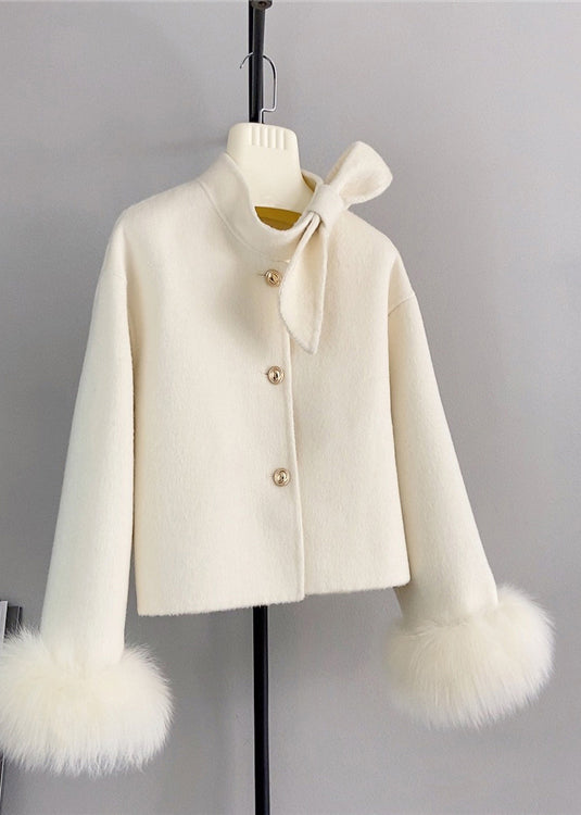Damen Kurzmantel mit Schleife und Fuchshaar 2