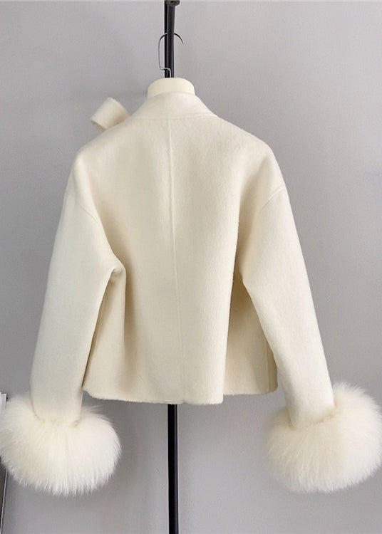 Damen Kurzmantel mit Schleife und Fuchshaar 4