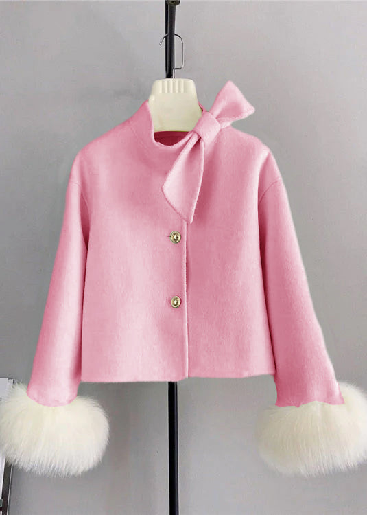 Damen Kurzmantel mit Schleife und Fuchshaar 5