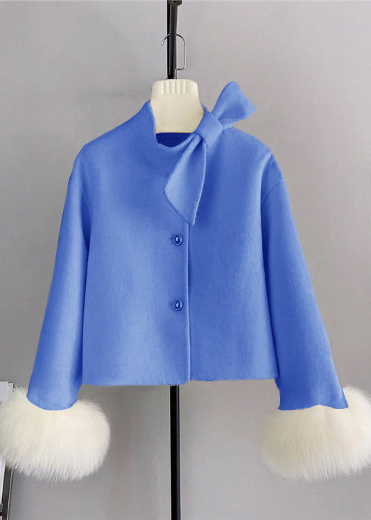Damen Kurzmantel mit Schleife und Fuchshaar 7