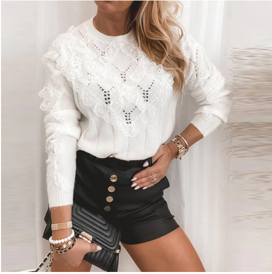 Damen Langarm-Pullover mit O-Ausschnitt 0