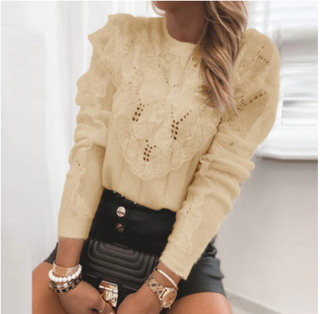 Damen Langarm-Pullover mit O-Ausschnitt 11