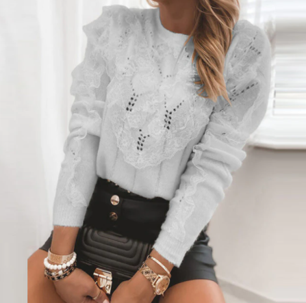 Damen Langarm-Pullover mit O-Ausschnitt 8