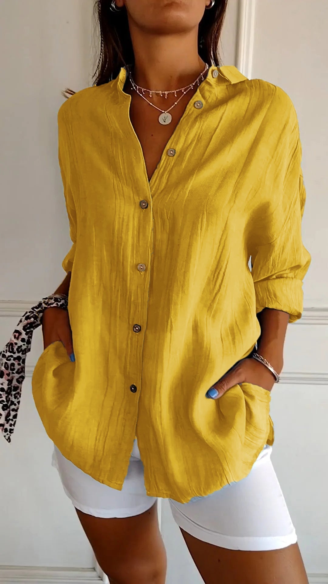 Damen Langarm Hemd Plissee Stil 4