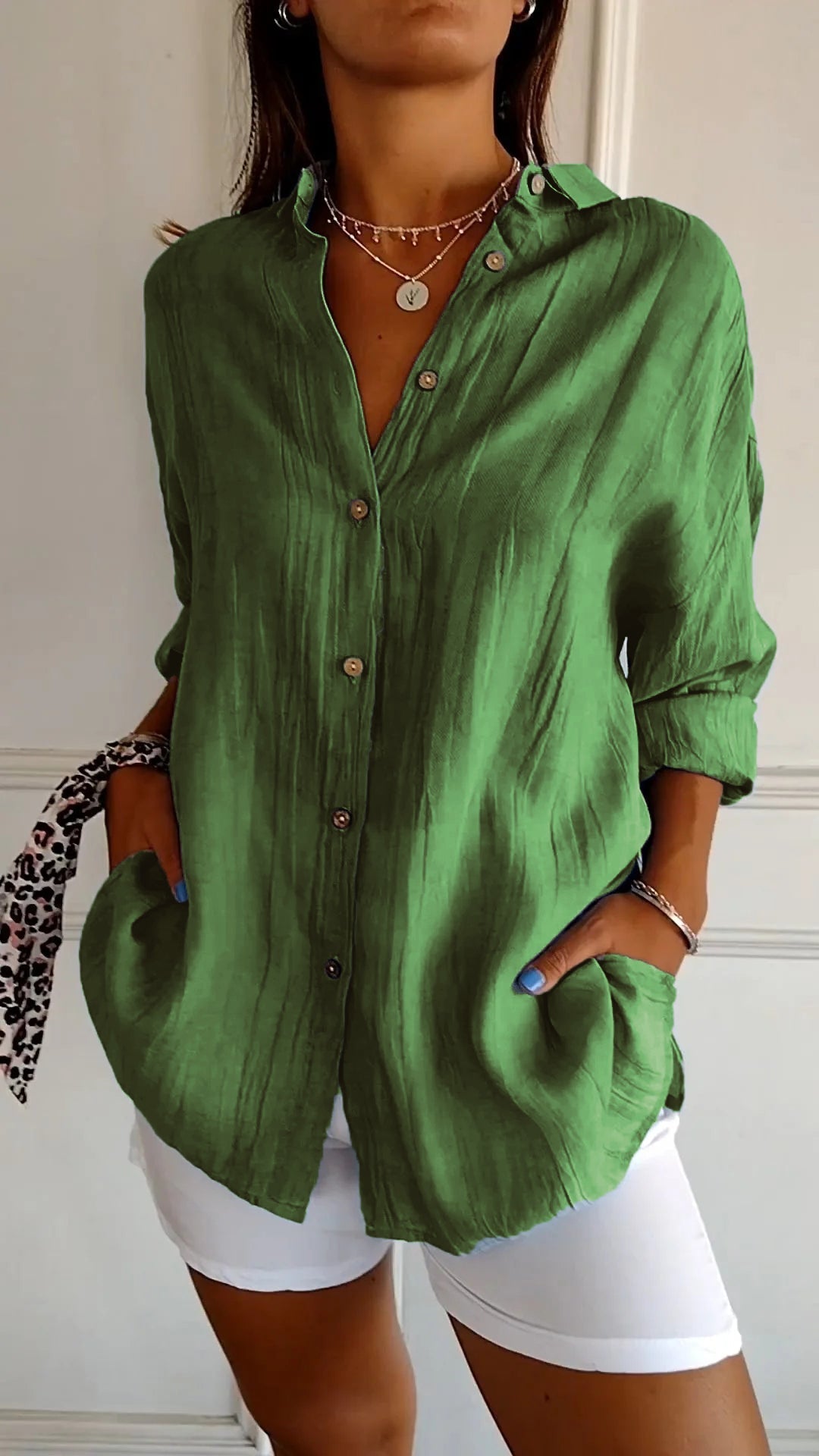 Damen Langarm Hemd Plissee Stil 8