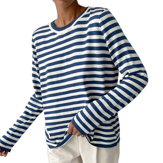 Damen Langarmshirt Streifen Rundhalsausschnitt für Herbstoberteile 0