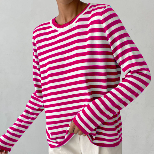 Damen Langarmshirt Streifen Rundhalsausschnitt für Herbstoberteile 11