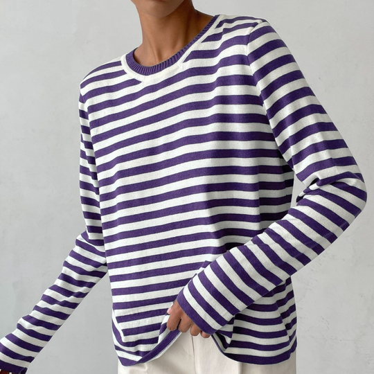 Damen Langarmshirt Streifen Rundhalsausschnitt für Herbstoberteile 12