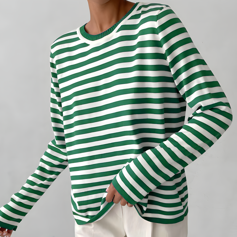 Damen Langarmshirt Streifen Rundhalsausschnitt für Herbstoberteile 6