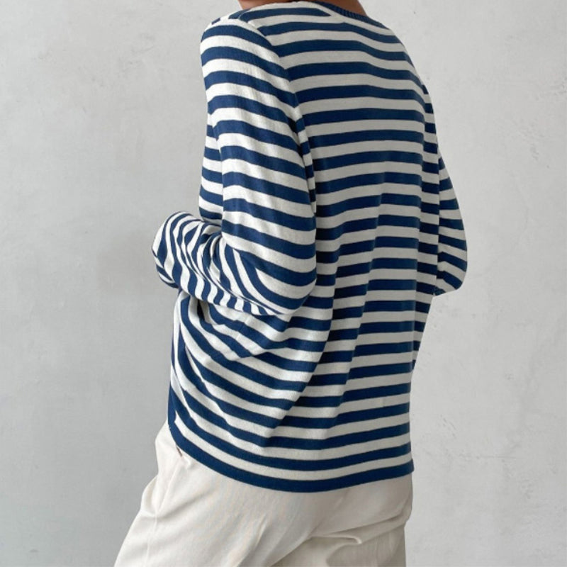 Damen Langarmshirt Streifen Rundhalsausschnitt für Herbstoberteile 7