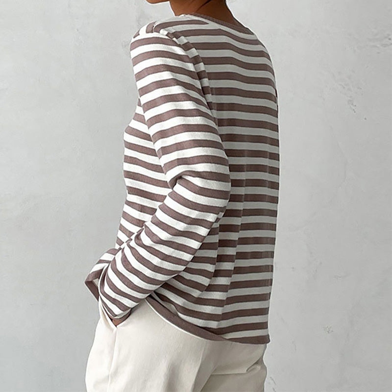 Damen Langarmshirt Streifen Rundhalsausschnitt für Herbstoberteile 8
