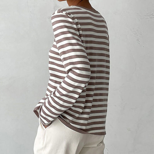 Damen Langarmshirt Streifen Rundhalsausschnitt für Herbstoberteile 8