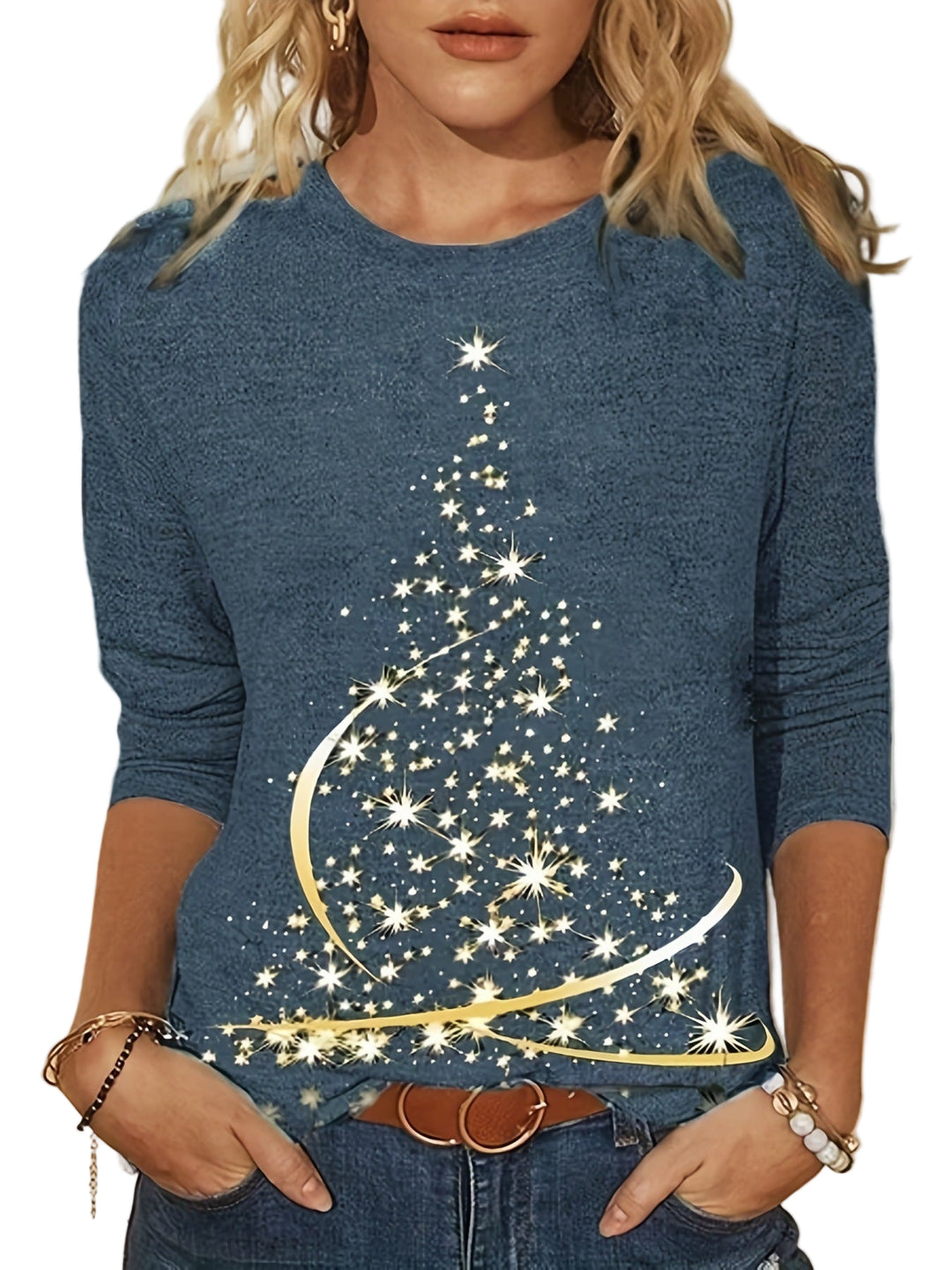 Damen Langarmshirt mit Weihnachtsbaummuster 0