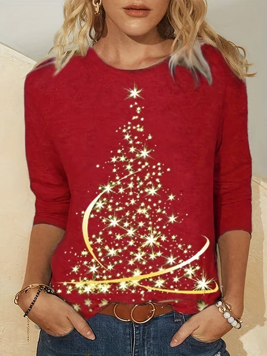 Damen Langarmshirt mit Weihnachtsbaummuster 2