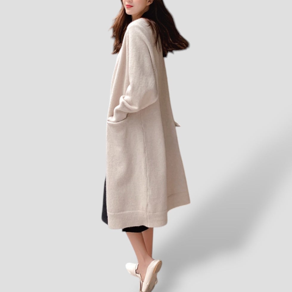 Damen Lange Cardigan Offene Vorderseite 1