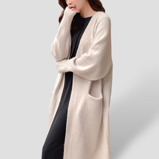 Damen Lange Cardigan Offene Vorderseite 2