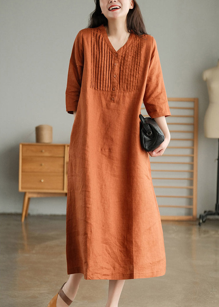 Damen Langes Kleid mit Knöpfen und halben Ärmeln 0