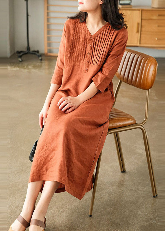 Damen Langes Kleid mit Knöpfen und halben Ärmeln 1